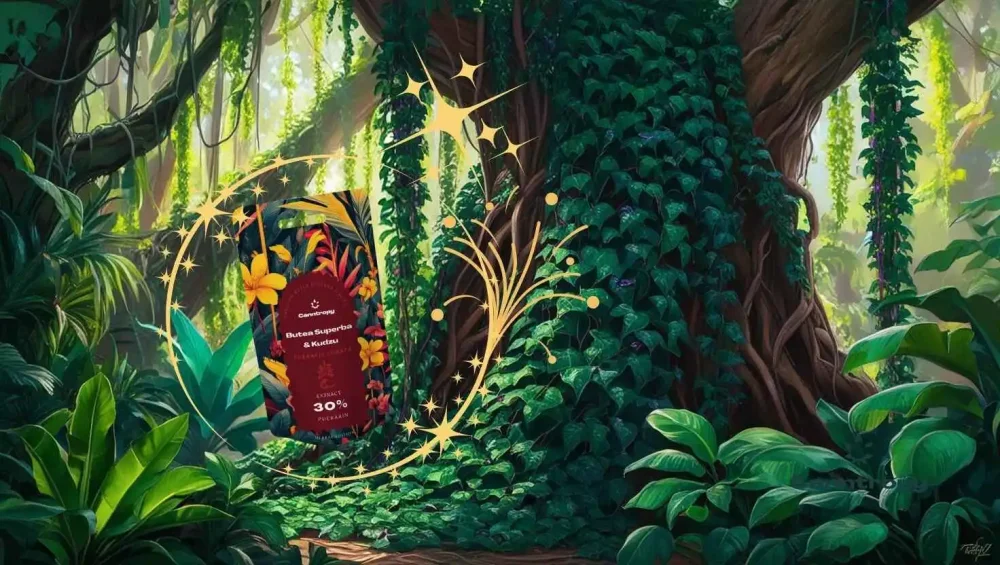 Pianta di kudzu rampicante nella giungla e prodotto in polvere Canntropy Butea Superba e Kudzu (Pueraria lobata) con il 30% di puerarina