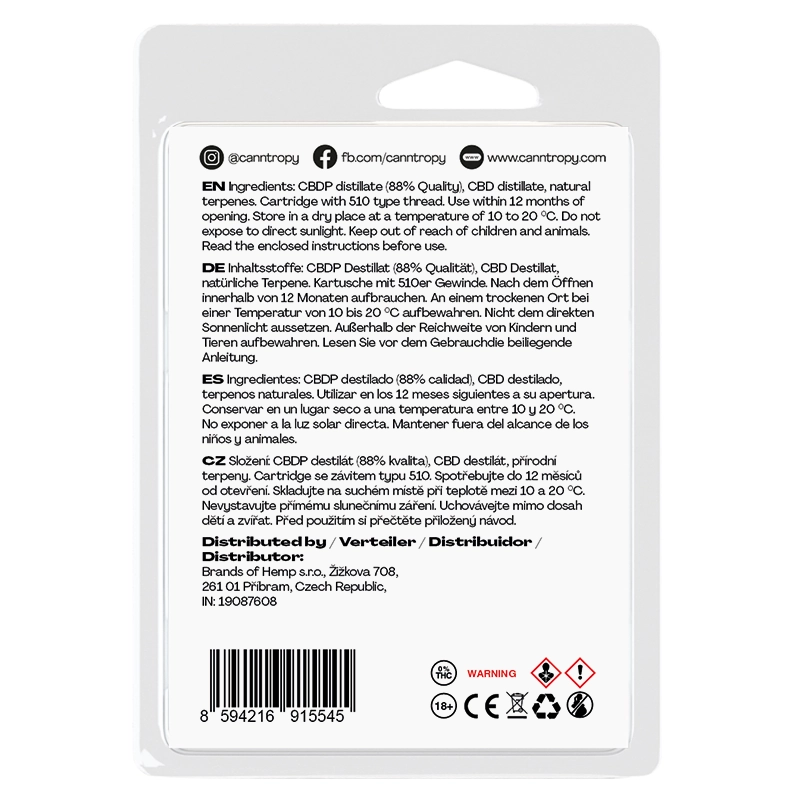 Canntropy CBDP Cartridge Mango, ποιότητα CBDP 88%, 1 ml