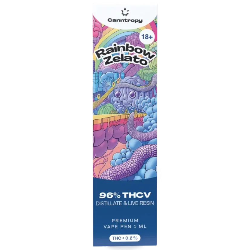 Canntropy THCV Μίας χρήσης Στυλό Vape Rainbow Zelato ζωντανά τερπένια ρητίνης, THCV 96% ποιότητας, 1 ml