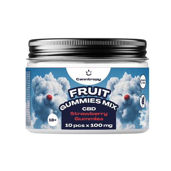 Canntropy CBD Fruit Strawberry Gummies, 10 pcs x 100 mg, 1000 mg CBD, 20 g