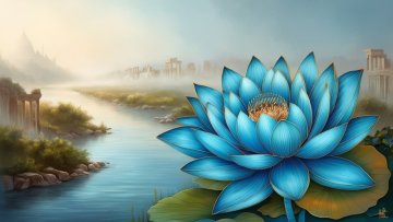 Blauer Lotos mit dem Nil im Hintergrund