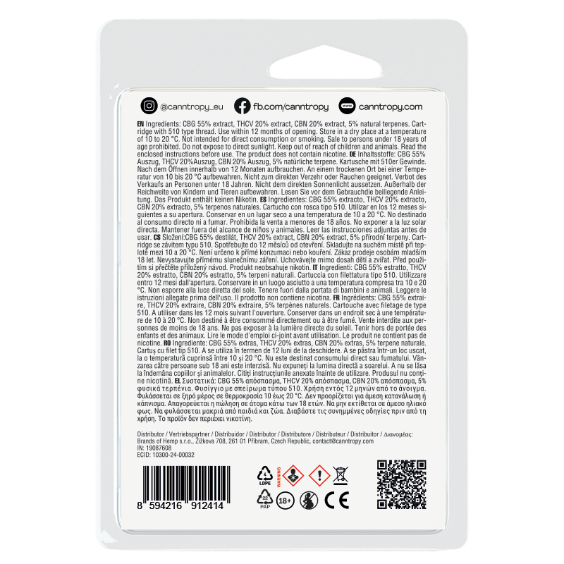 Canntropy THCV Cartridge Green Crack - 20 % THCV, 60 % CBG, 20 % CBN, 1 ml
