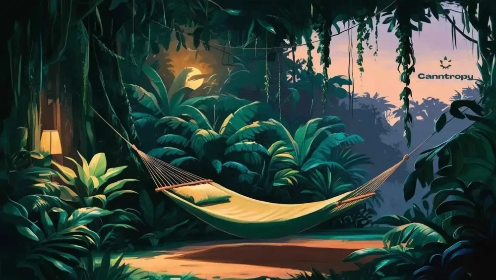 Ambiance relaxante de forêt tropicale avec un hamac confortable au crépuscule